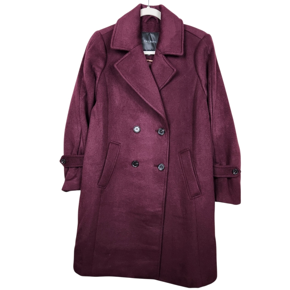 Talbots Double Breasted Wool Blend Car Coat Plum Wine Purple Gala Womens Size S - Picture 1 of 14